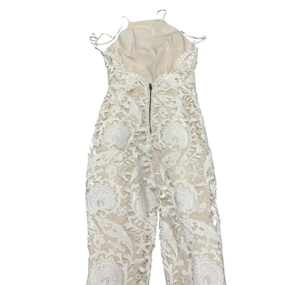 Stone Cold Fox Dylan Lace Jumpsuit Ivory Nude Lined Open Back Size 0 - Picture 11 of 15